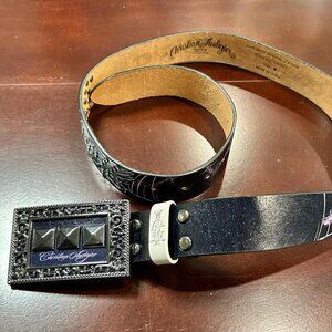 Christian Audigier Vintage Handmade Genuine Leather Belt (Skull/Crystal Effect)
